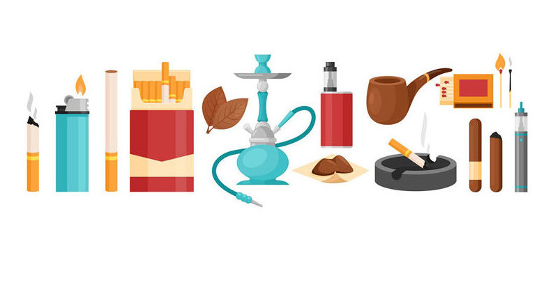Rauchwaren (Quelle: Natalia / stock.adobe.com) Rauchwaren. Die Illustration zeigt die verschiedenen Utensilien des Rauchens