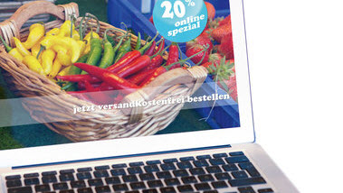 Internethandel mit Lebensmitteln (Quelle: Marcus Gloger / BVL) Das Bild zeigt einen Laptop, auf dem online Lebesmittel bestellt werden. (Quelle: BVL / Marcus Gloger)